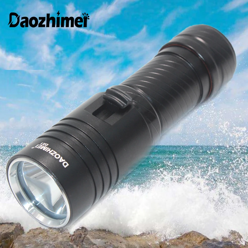 Linterna LED de buceo de 5000 lúmenes L2, 100M, resistente al agua, para acampar, luz amarilla, batería 26650 y cargador