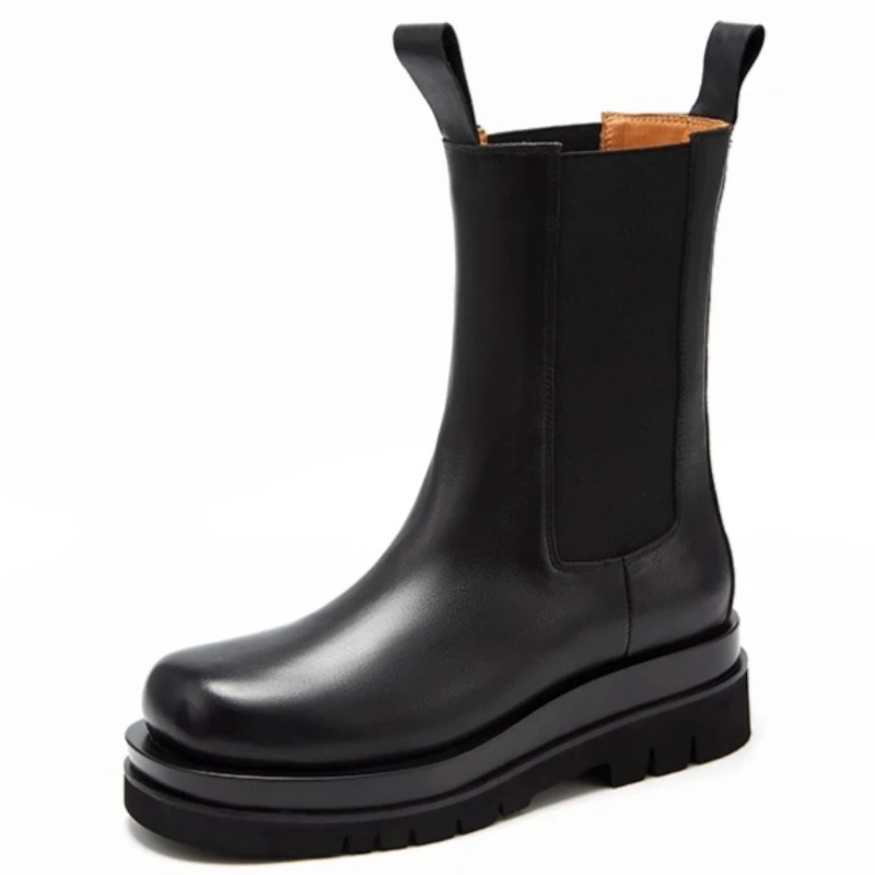 

High-top Chelsea Boots Shoes for Men's Genuine Leather Thick-soled Height Heightening Shoes British Style Luxury Cowhide Boots