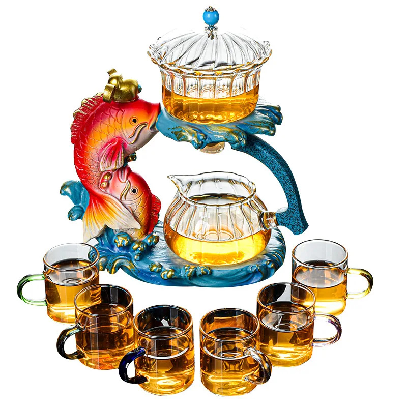 New Arrival Creative Fish Magnetic Teapot Glass Lazy Automatic Tea Making Household Pu'er Oolong Tea Set Infuser Drinking