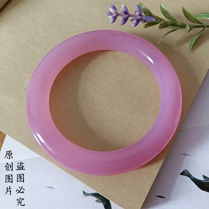 Natural Pink Agate Bracelet Pink Purple Chalcedony Fat Round Bar Jade Bracelet Young Girl Versatile Jade Bracelet