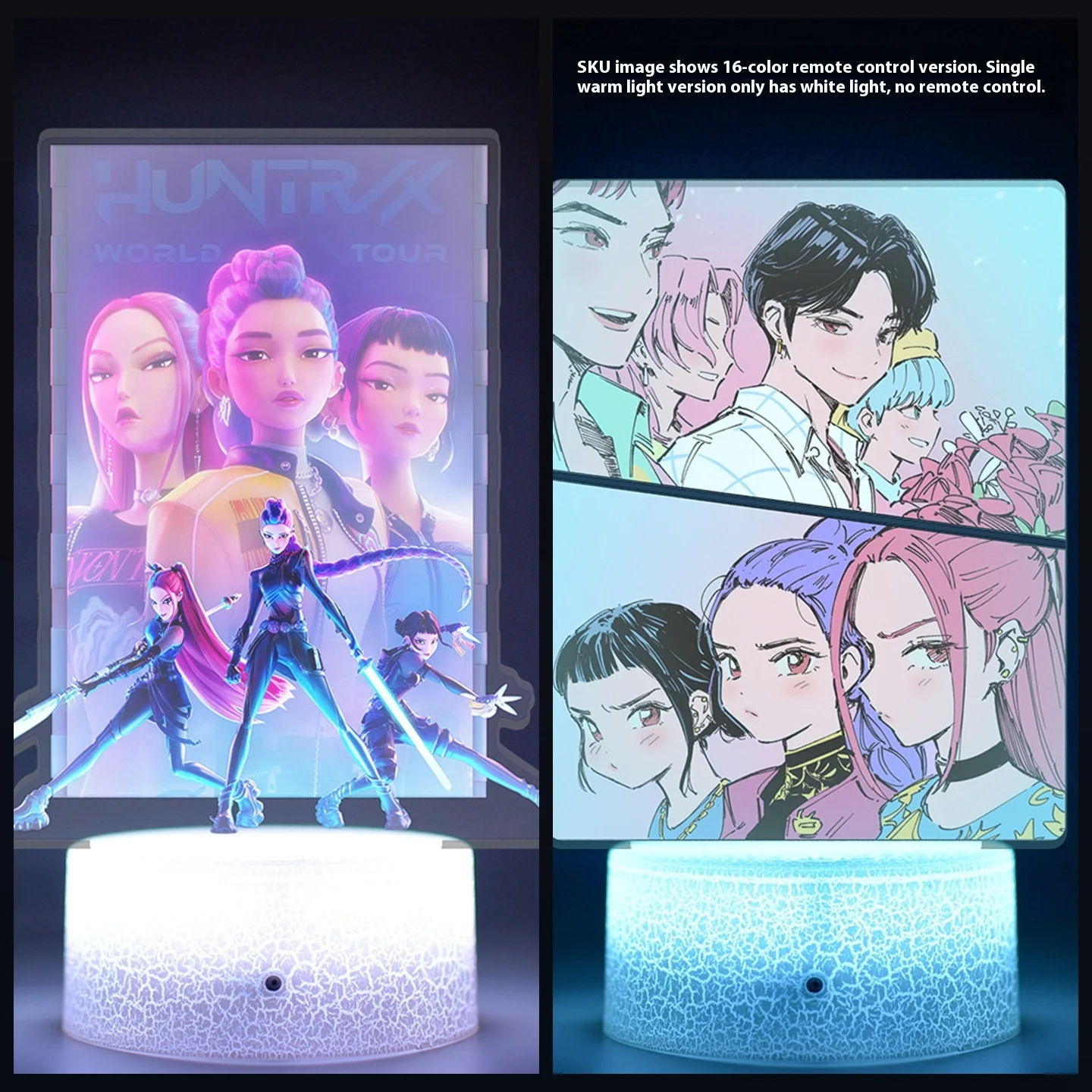 Kpop Demon Hunters Acrylic 3d Lamp Anime Figure Touch Screen Light Sign Remote Control Design 16 Color Lamp Base Desktop Gift - Image 2