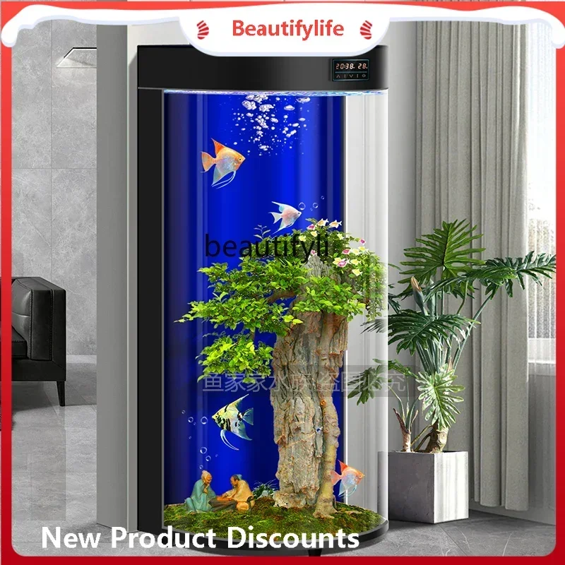 

s8617Полкогольный напольный аквариум для гостиной, небольшой вертикальный рыбный глобус, домашний интеллектуальный экологический аквариум для смены воды