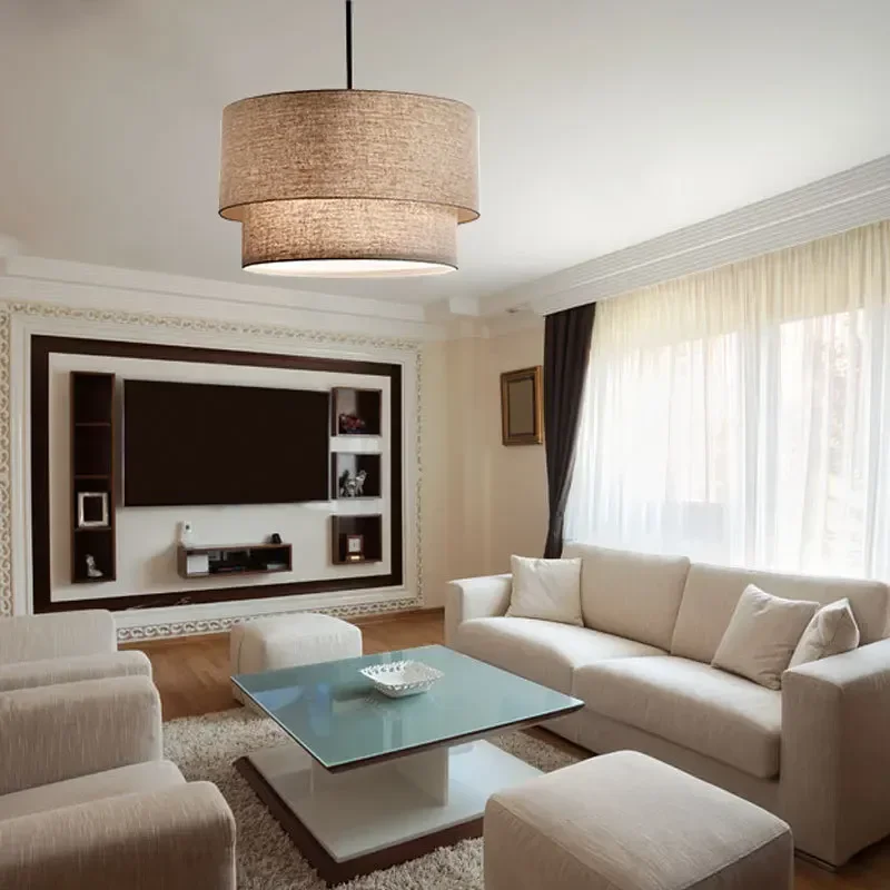 

Modern Fixture E27 Led Minimalist Dining Room For Living Bedroom Study Double Linen White-black-beige Fabric Pendan Light