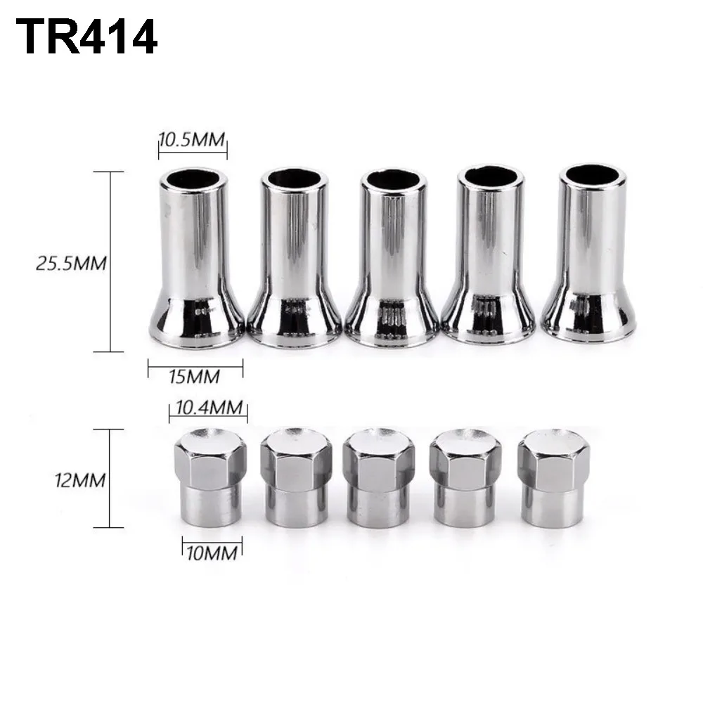 10pcs TR413/TR414 Tyre Valve Stem Auto Accessories Chrome Left Right Front Rear Wheel Tyre Valve Hex Caps