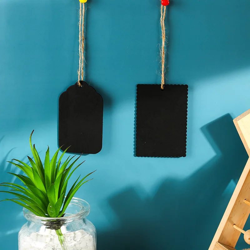 Mini pizarra pequeña de doble cara para decoración del hogar, dispositivo con cordón de madera, 5 piezas