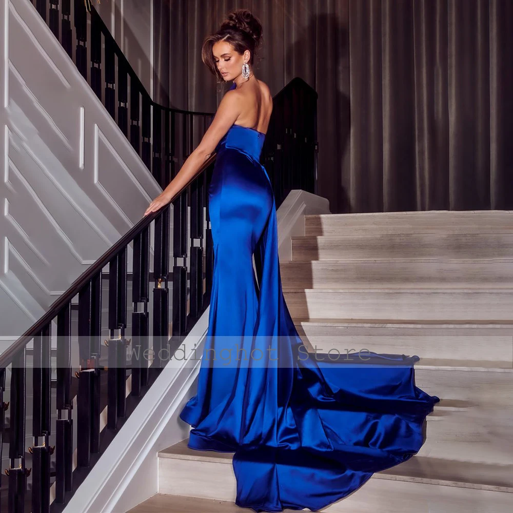 Dark Royal Blue Evening Dress 2024 Satin Sleeveless Trumpet/Mermaid Evening Gowns for Women Side High Split Backless Formal Gown