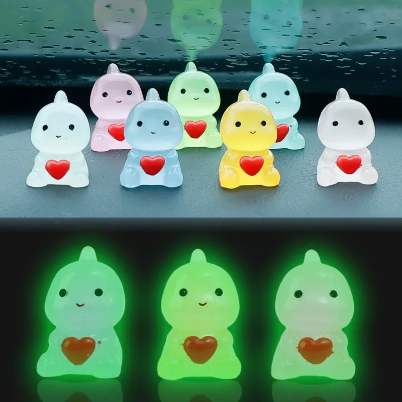 Cute Small Dinosaur Hug Heart Car Ornaments Night Glowing Luminous Dashboard Decor Car Home Ornament Decoration 10/1pcs