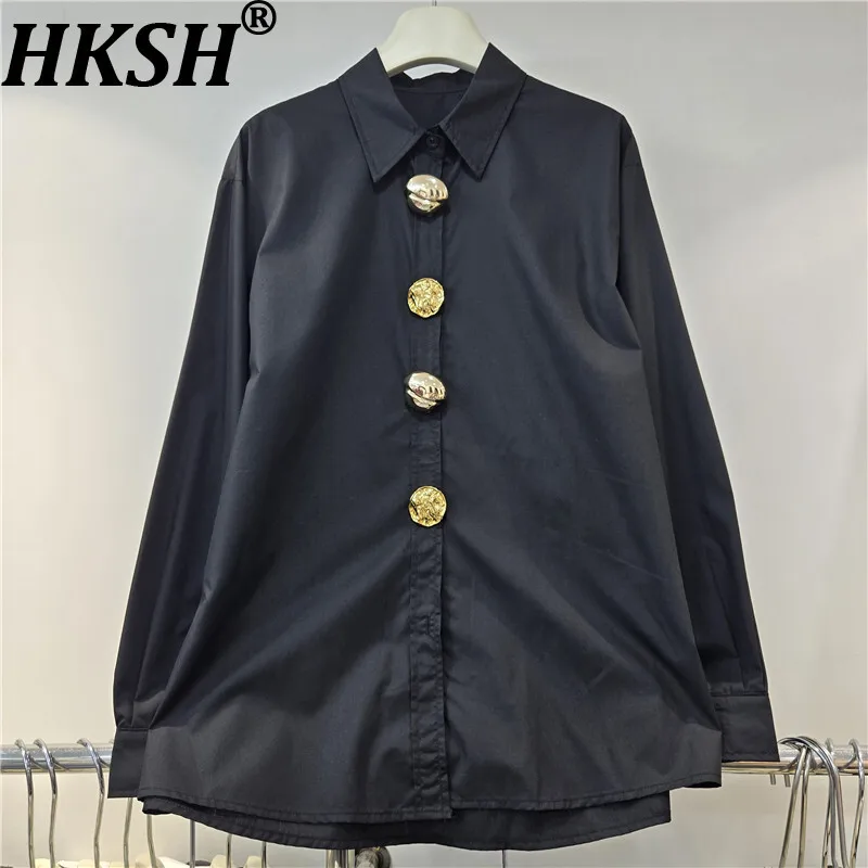 

HKSH весна осень новая женская рубашка с отложным воротником на пуговицах с длинным рукавом нишевый дизайн универсальная модная блузка французский топ HK13276
