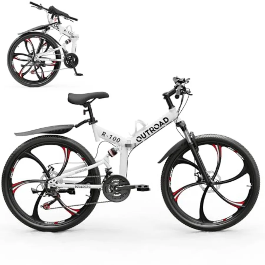 

Outroad 26 Inch Folding Mountain Bike 21 Speed Full Suspension High-Carbon Steel MTB Foldable Bicycle Dual Disc Brake Non-Slip