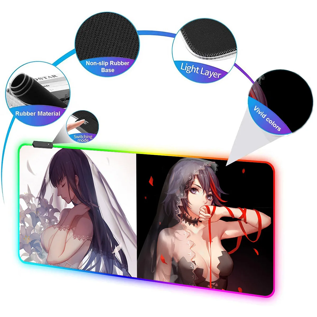 Anime Grils KILL la KILL Matoi Ryuko Mouse Pad LED Mousepad Besar Bercahaya RGB Backlit Mouse Pad Meja Gaming Keyboard Mouse Mat