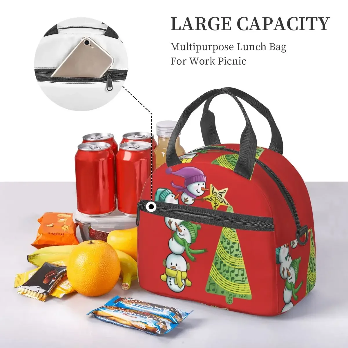 Musical Christmas Insulated Lunch Bag for Women Picnic Storage Food Boxes Portable Cooler Thermal Lunch Box Tote