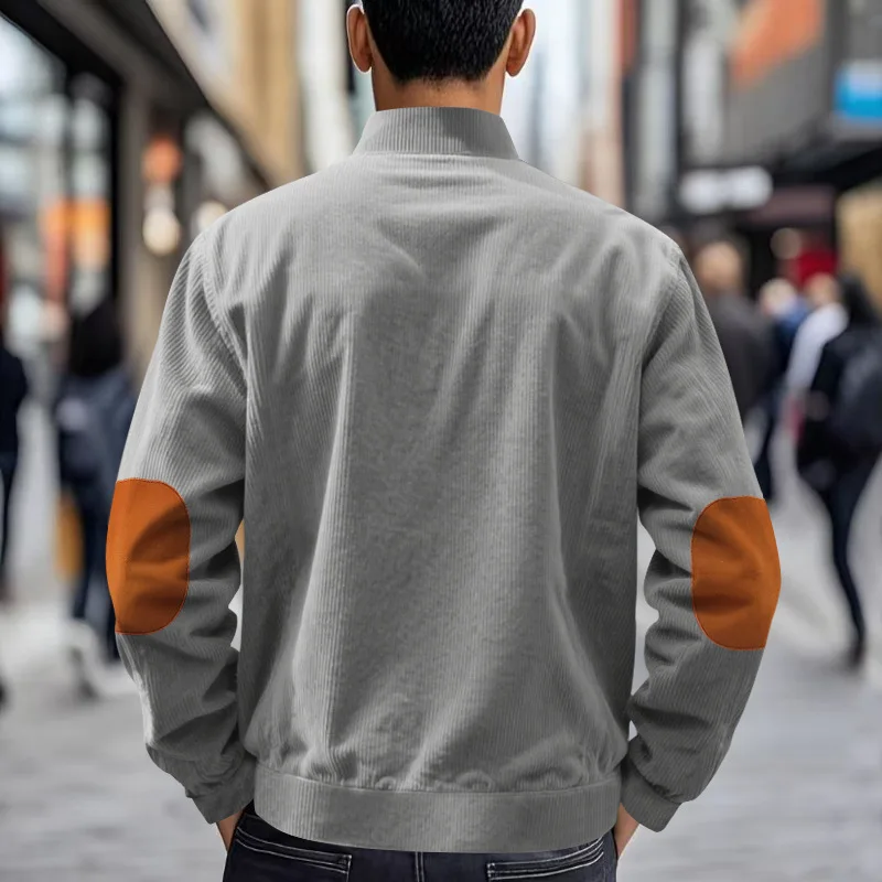 Herren Stehkragen Cordjacke, Farbblock-Design, Reißverschluss-Mantel, Retro, Locker Geschnitten, Lässig, Langarm, Herbst-Winter, Alltag, Streetwear – Detail 35
