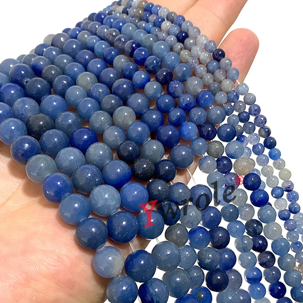 Wholesale Natural Blue Aventurine Stone Loose Round Smooth Beads For Jewelry Making DIY Bracelet Accessories 4 6 8 10 12MM