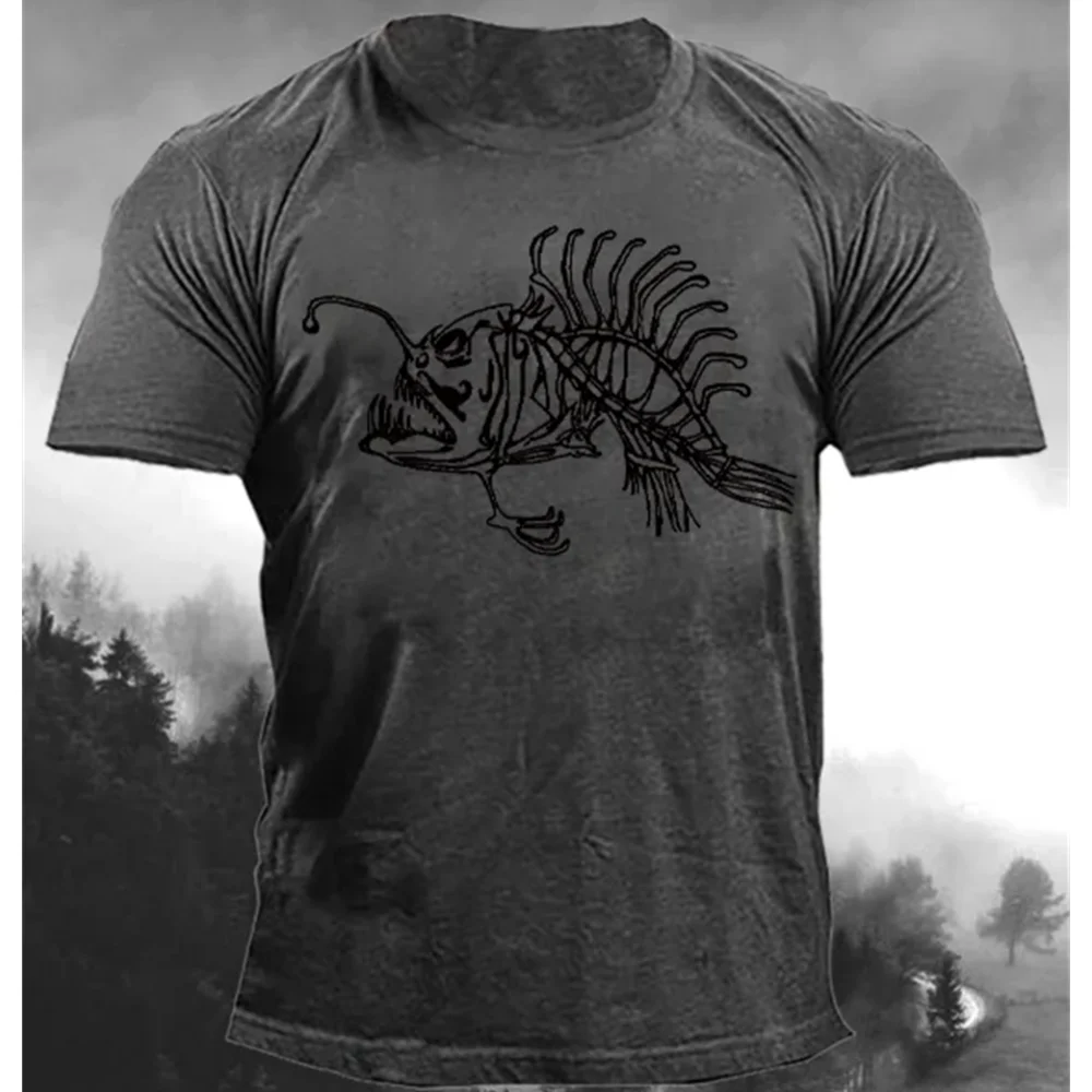 Animal T-Shirt For Men Lantern Fish 3d Print Horror Elements Men\'S Tops Summer Tees Loose Oversized-Shirt Street Casual Clothing