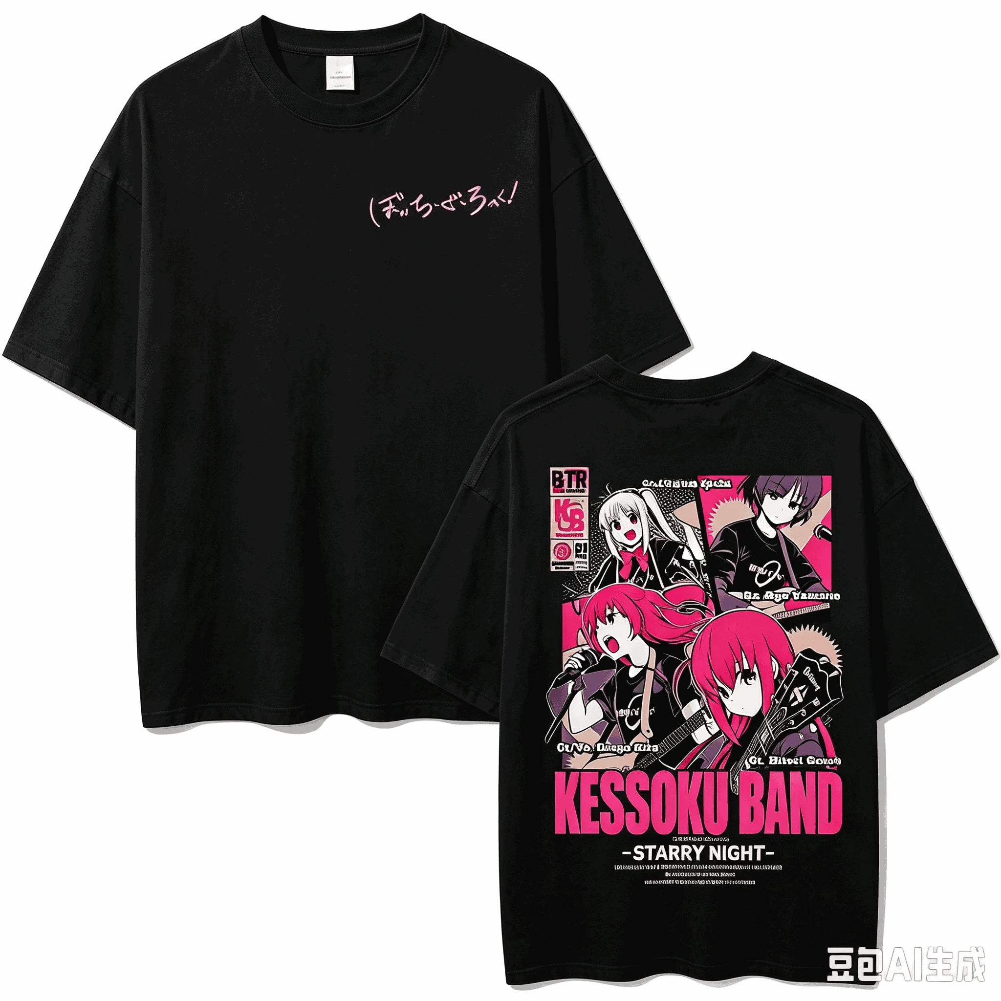 2026 Summer Hot Anime Bocchi The Rock KESSOKU Band T-shirt Y2K Unisex Fashion Trendy Loose T-shirt Cotton Gothic Round T-shirt