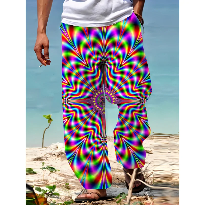 Men'S Summer Fashion Casual Pants Vibrant Graphic Print Fashionable Design Summer Beach Vacations And Casual Outings