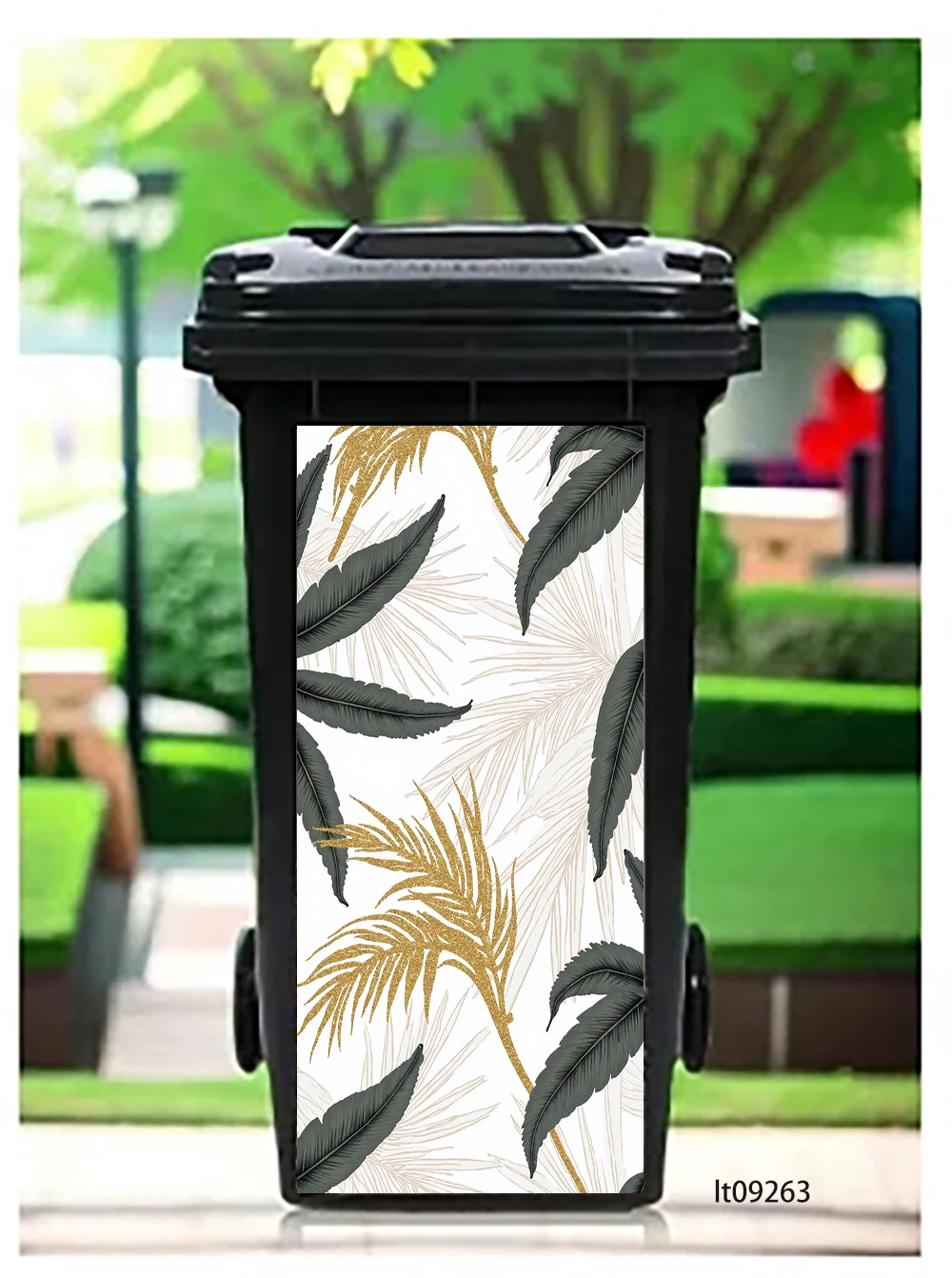Classic Landscape Oil Painting Trash Can Sticker, Mountain Lake Forest Design Waterproof Removable Outdoor Garbage Bin Decor