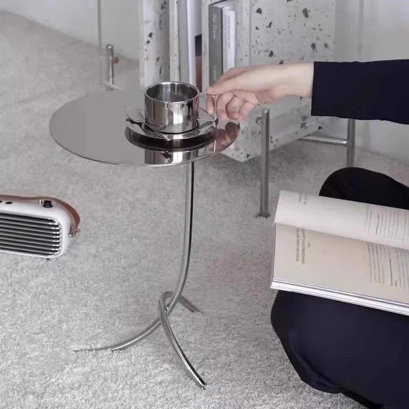 Nordic Minimalist Side Table Stainless Steel J-Shaped Coffee Desk Space-Saving End Table for Small
