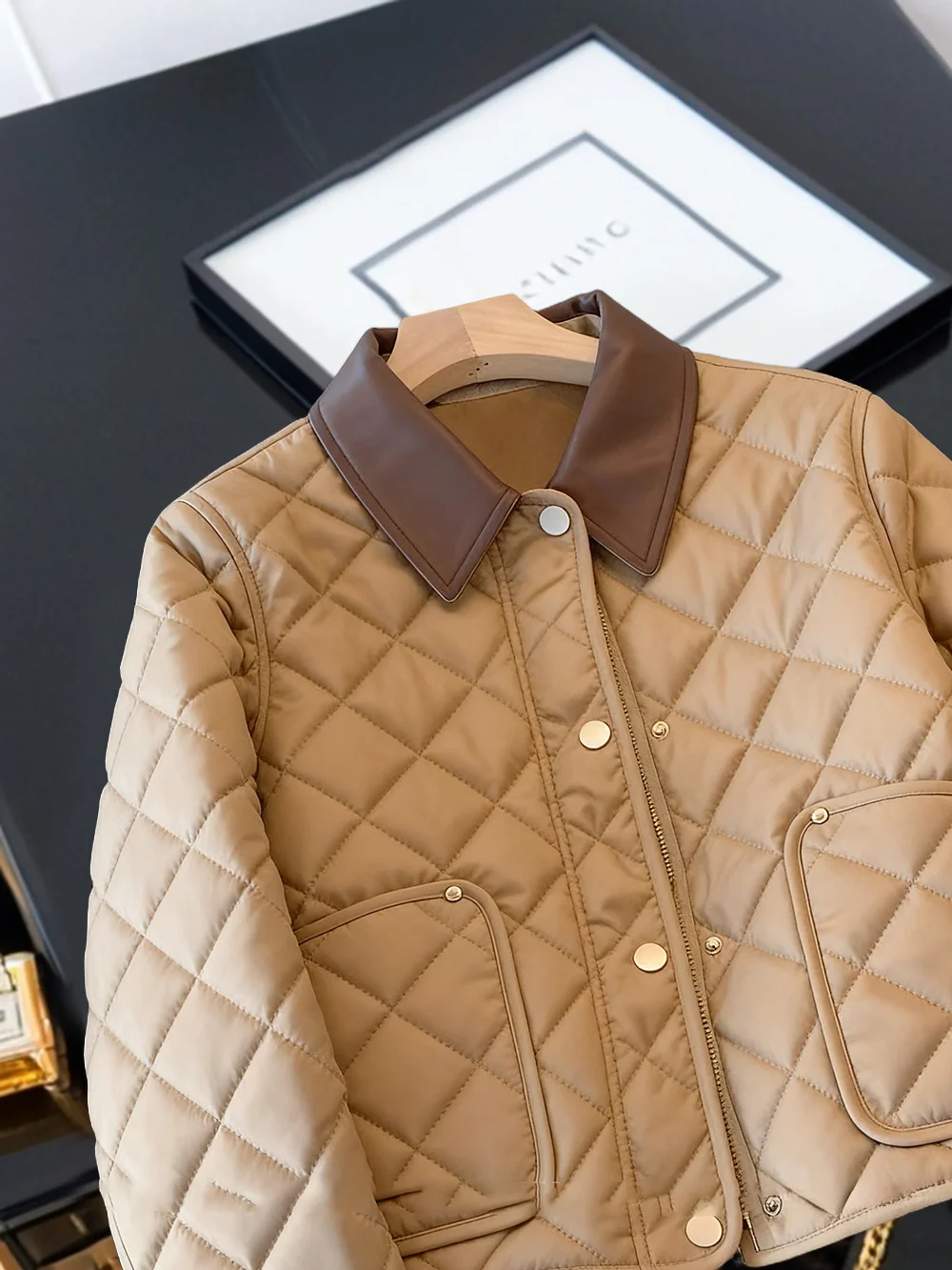 

Retro Spliced Collar Diamond Pattern Cotton Jaet Men's Women's Casual All-Match Autumn Winter Faion Outerwear