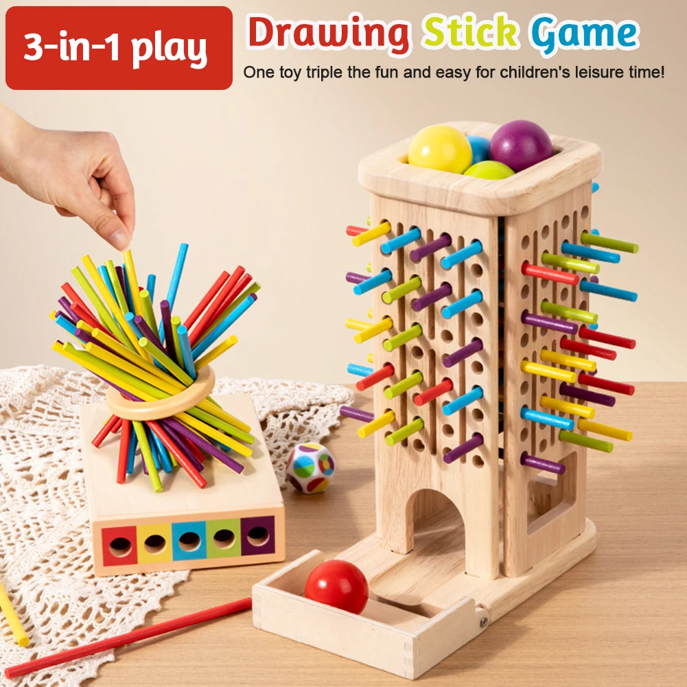 3-In-1 Vroeg Onderwijs Houten Stok Spel Herbruikbare Ouder-kind Interactief Spel Slijtvast Concentratie Balans Bordspel
