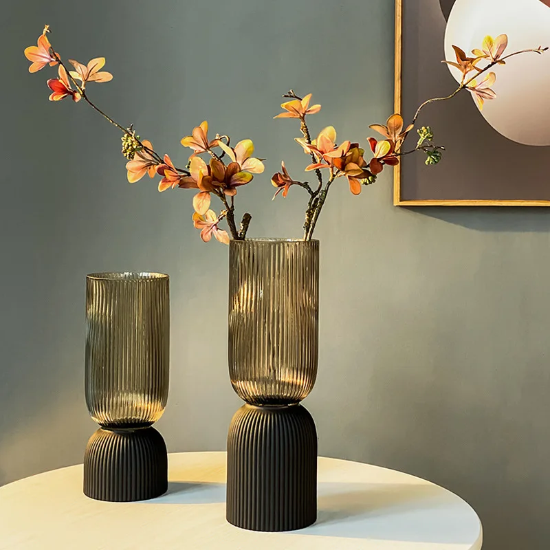 High-grade Striped Glass Vase Frosted Hydroponic Floral Crafts Room Dining Table Arrangement