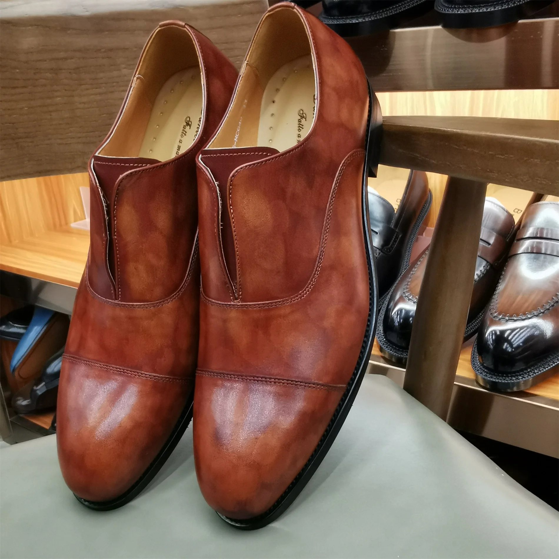oxford patina captoe brown genuine calf leather men's shoe business ready shoe handmade can be quickly delivered or custom ﻿