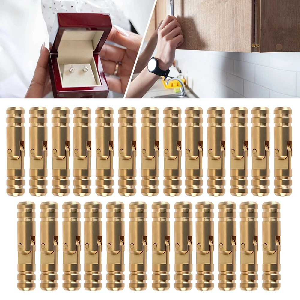 25Pcs Mini Cylindrical Hinges Set Brass Cylinder Hinges 270 Degree Folding Hinges For DIY Crafts Wooden Jewelry Box Hardware