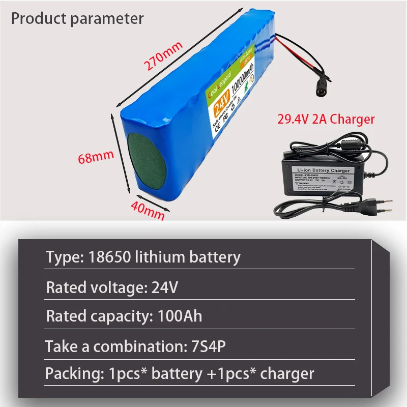 Imagem -05 - Bateria de Íon de Lítio Recarregável para Bicicleta Elétrica Baterias Scooter Ciclomotor 24v 7s4p 18650 100ah 29.4v Carregador