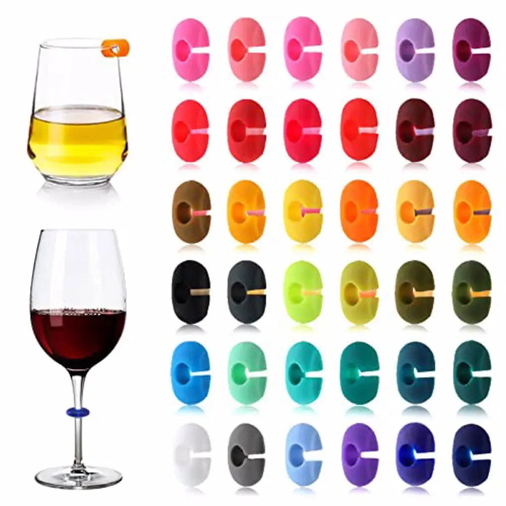 36pcs Silicone Wine Glass Marker Juice Champagne Cup Goblet Label Mug Tag Bar Wedding Identification Color Random Party Tools