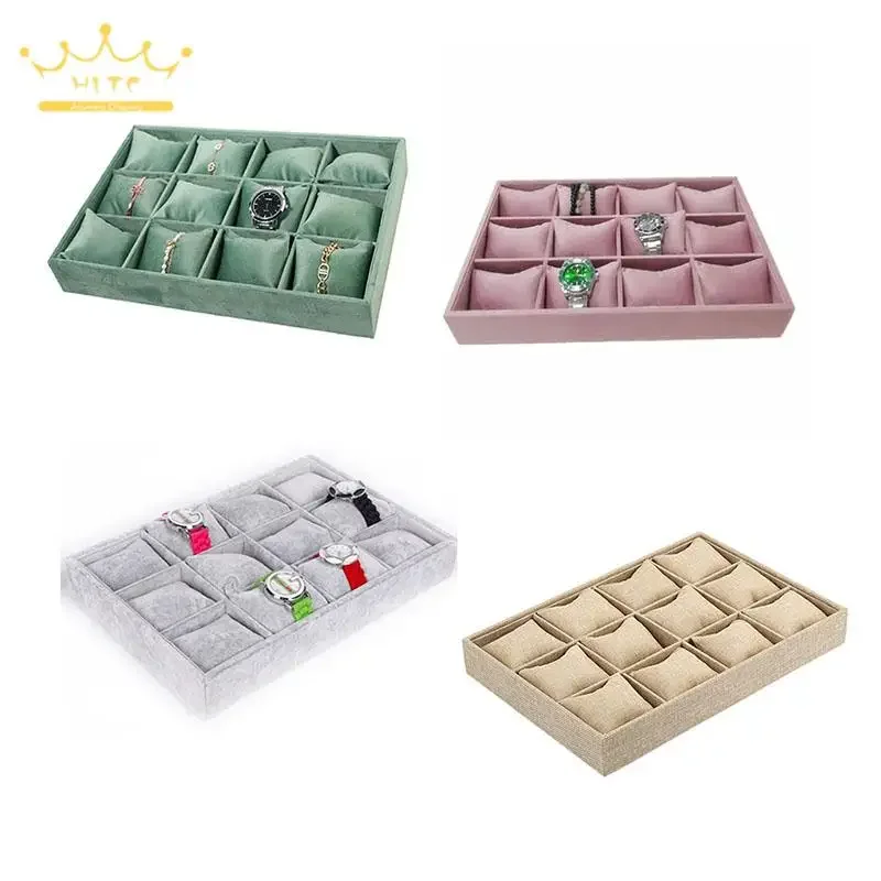 ブレスレットや時計用のベルベットディスプレイトレイ,ジュエリーパッケージ,12レベルのサポート,ブレスレットの表示プレート