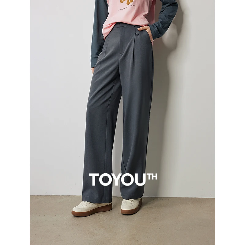 

TOYOUTH Women Casual Pants 2024 Autumn New High Waist Straight Wide Leg Ankle Length Trousers