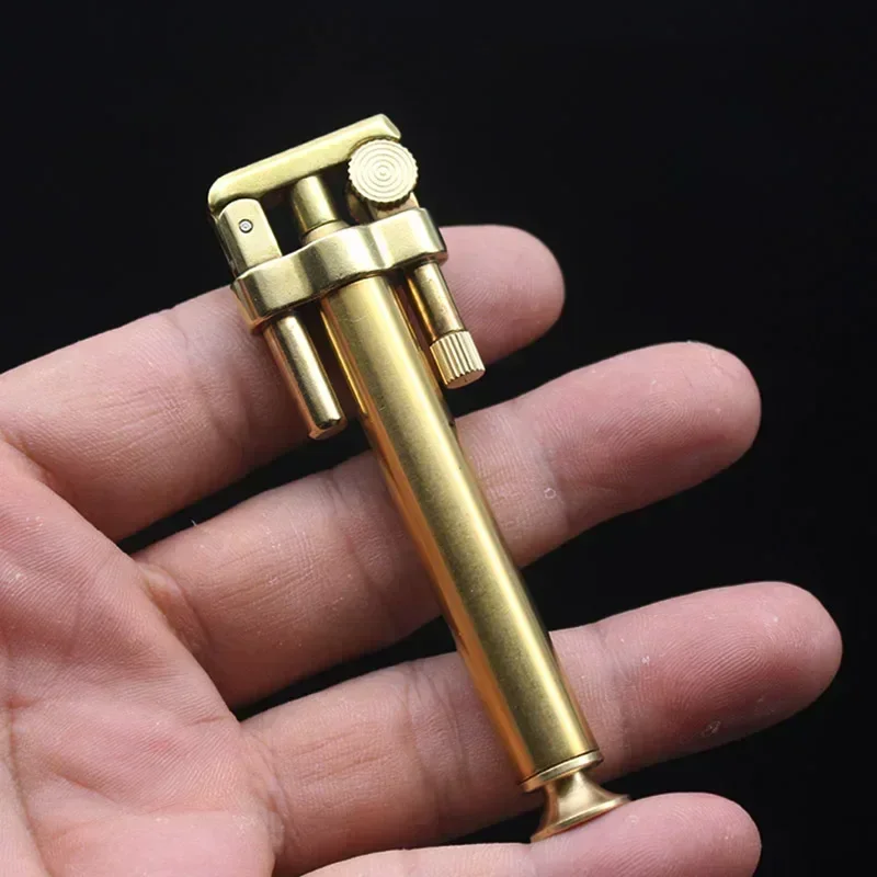 New Pure Copper Windproof Grinding Wheel Lighter Creative Torch Shape Ultra-thin Retro Collection Lighters For Men Gift