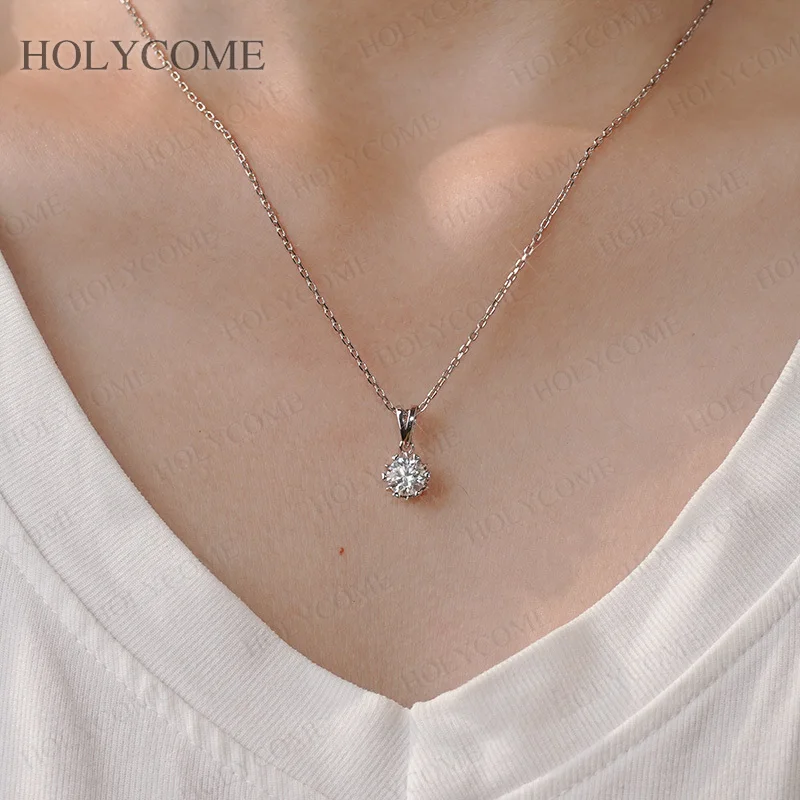 925 Sterling Silber Moissanit Halskette 1 Karat Rundschliff D-Farbe VVS1 für Damen Hochzeit Edelschmuck mit Zertifikat – Detail 6