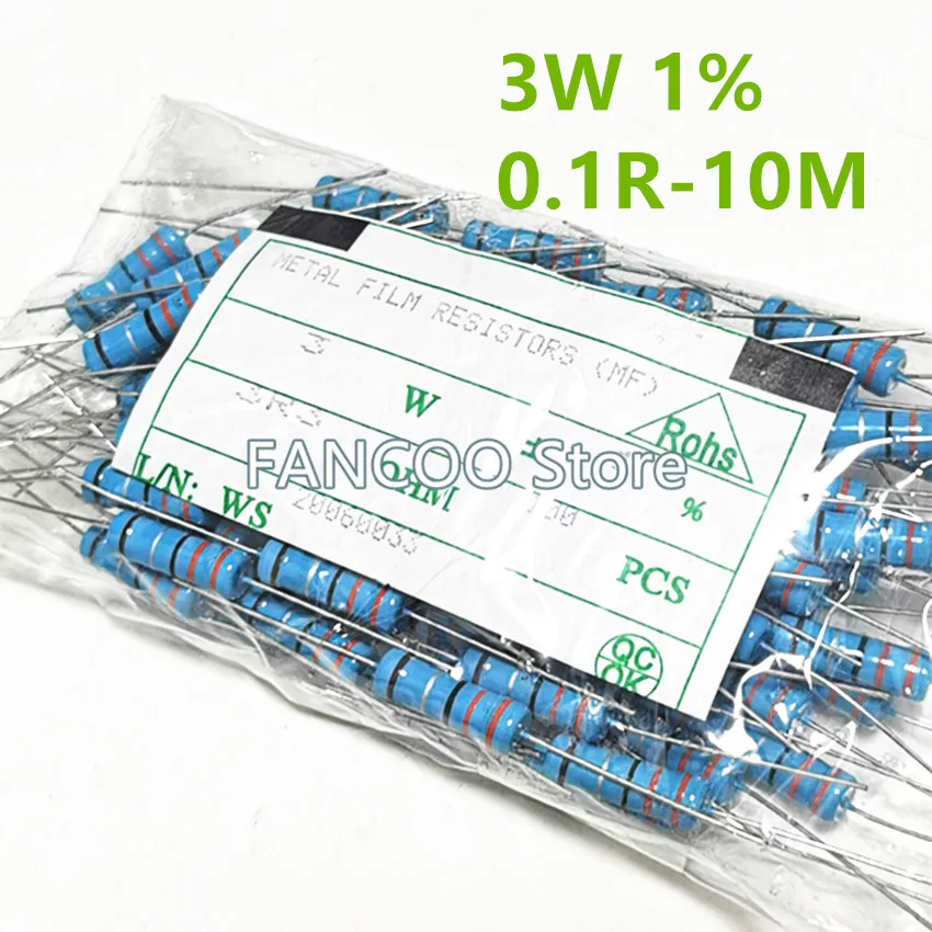 50PCS/BAG 3W 1% Metal FIlm Resistor 110R-1K 110R 120R 130R 150R 160R 180R 200R 240R 270R 300R 330R 360R 390R 430R 470R 510R 560R
