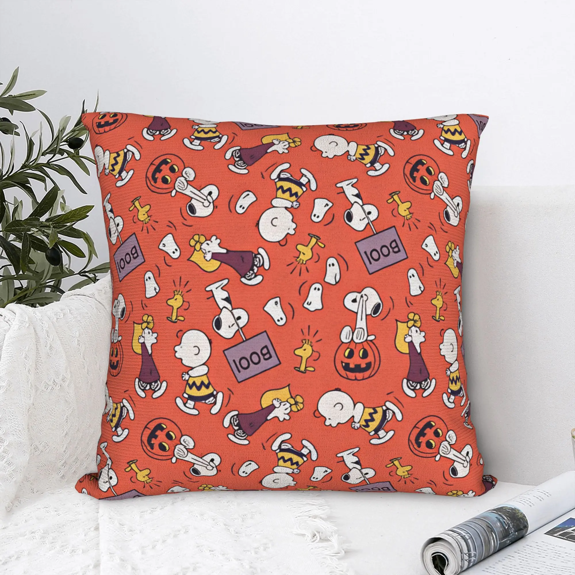 Halloween Cartoon  Snoopy Woodstock Cartoon Beagle Pillow Case 40x40cm Decor Home  Luxury Cushion Cover Car Pillowcase