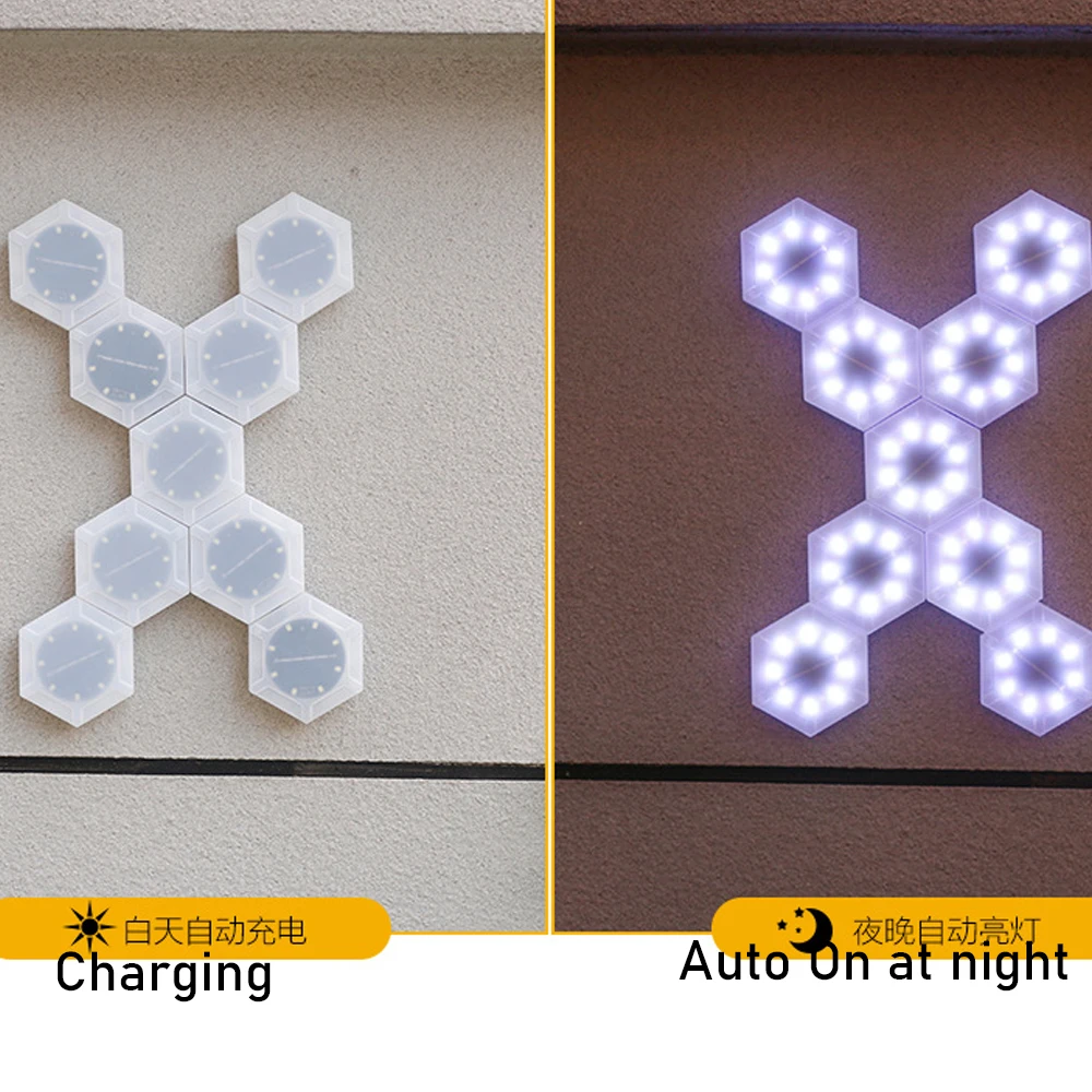 6/1PC Solar power 8LED Hexagonal Wall Lamp Auto On Off  Outdoor Ambient Night Light 8cm DIY Shape Atmosphere Night Light 200mAh