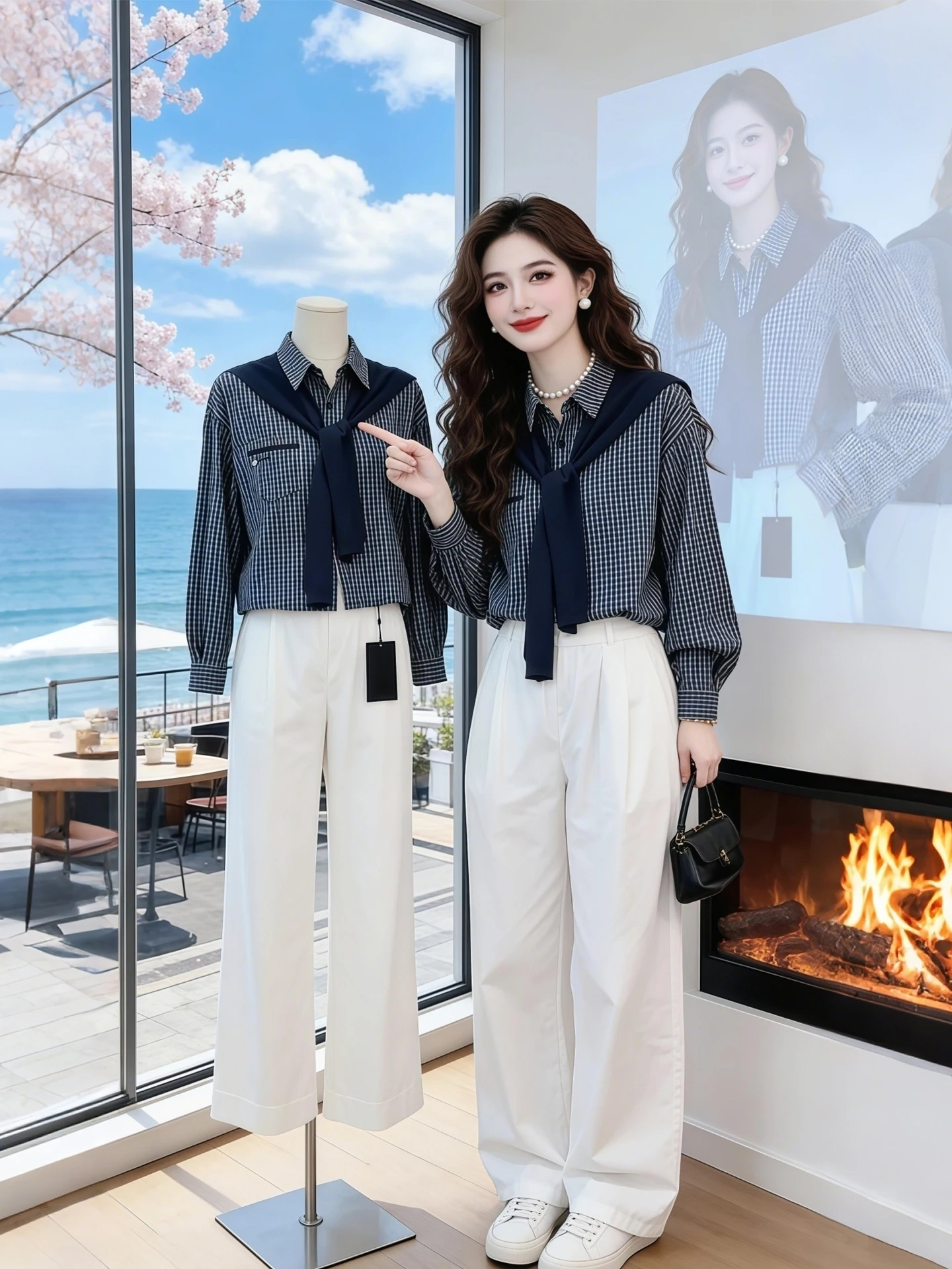 

Модный женский комплект из двух предметов: рубашка в клетку с длинным рукавом и накидка на плечи в корейском стиле, новинка весна-осень, для повседневной носки