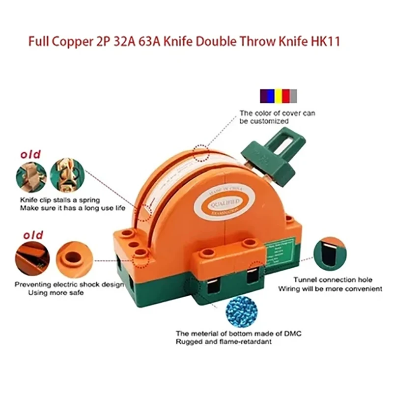 

32A 63A 100A DPDT резак безопасный отключатель 2-полюсный двойной ножевой разъединитель выключатель питания