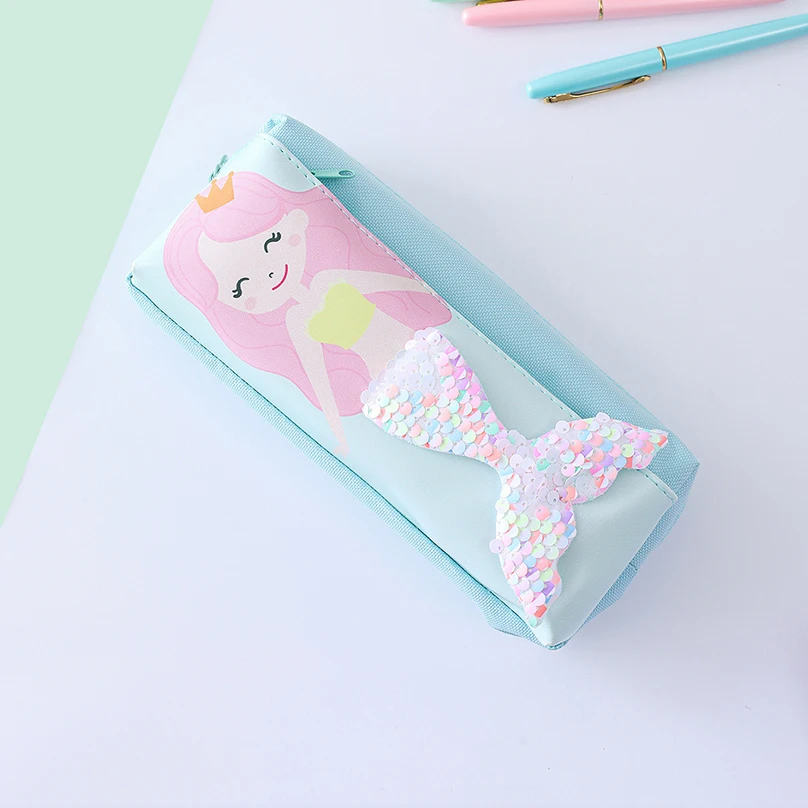 Estojo Sereia com Lantejoulas para Meninas, Bolsa de Lápis, Papelaria Kawaii, Material Escolar