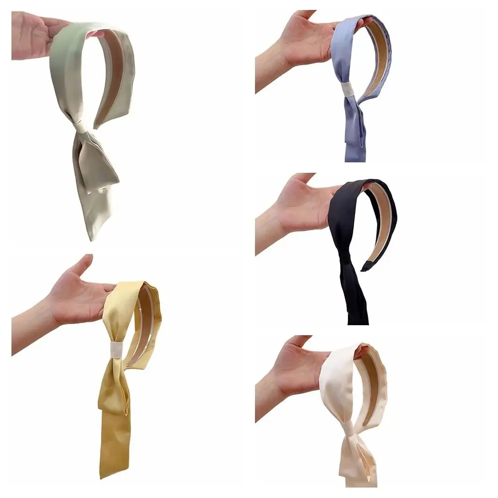 Милая лента с бантом, повязка для волос, однотонная повязка на голову с бантом в корейском стиле, головные уборы, аксессуары для волос, обруч для волос для девочек