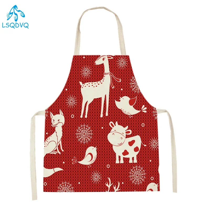 

Рождественские инструменты для чистки с животным принтом, фартуки, Рождественские, новогодние праздничные фартуки для женщин, кухонные фартуки Delantal Cocina