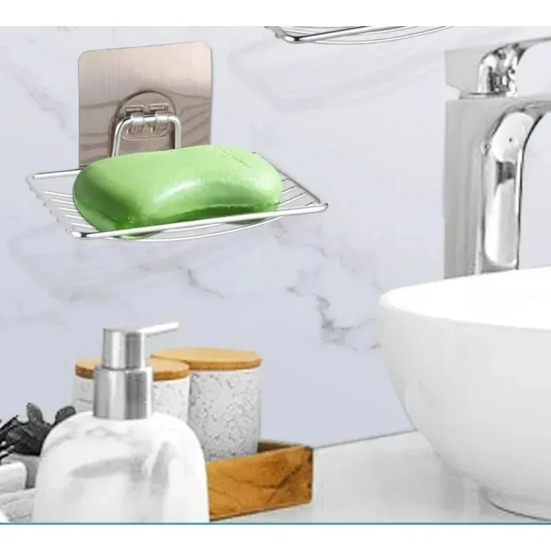 1 قطعة رف الصابون الفاخر الخفيف الفولاذ المقاوم للصدأ لكمة خالية الحمام خالية من الأظافر طبقة واحدة استنزاف الجدار الشنق مصاصة صندوق الصابون #6