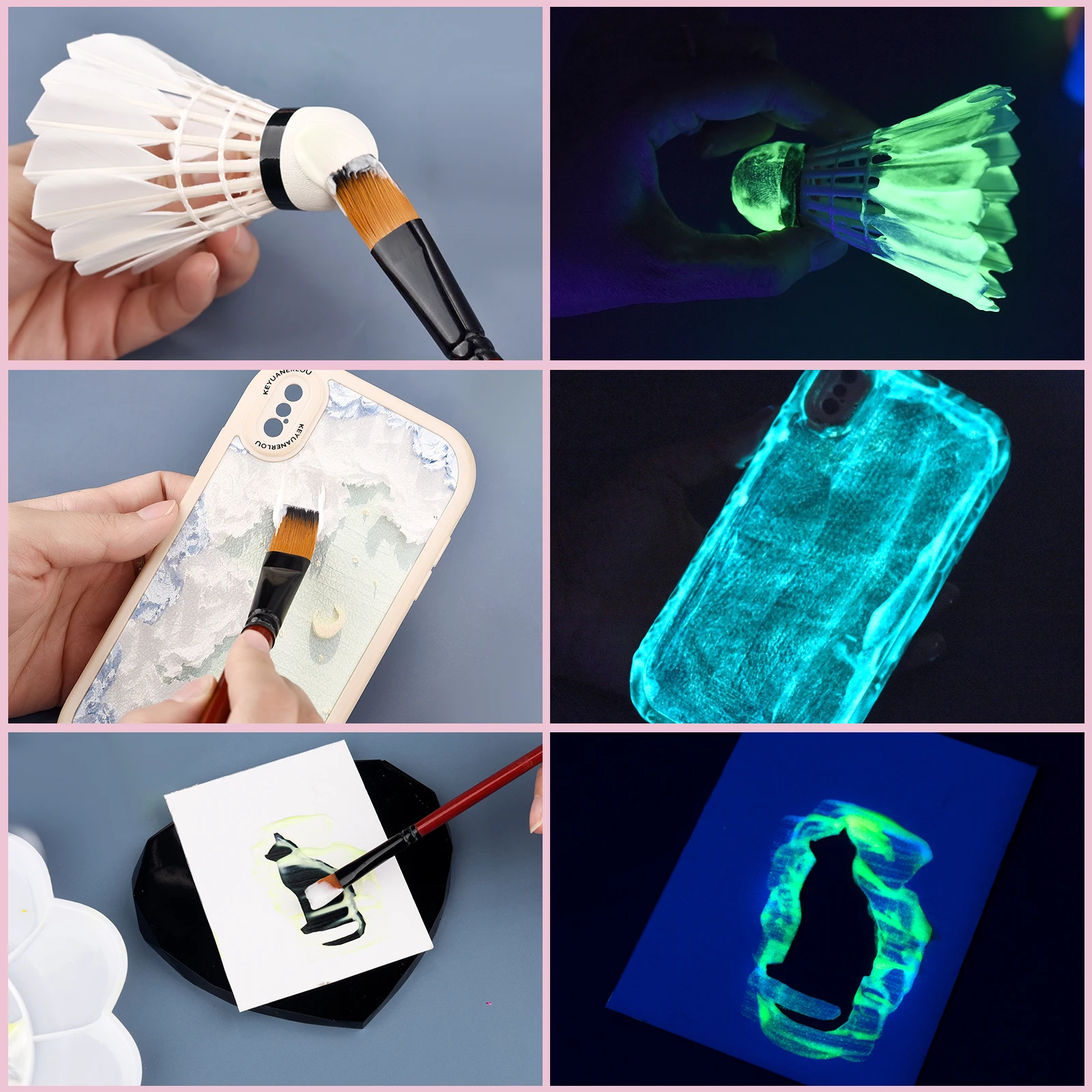 6pcs Luminous Pigment Acrylic Paint Glow in Dark Hand Painted DIY Festival Party Epoxy Resin Mold Crafts Luminous Pigment Dye