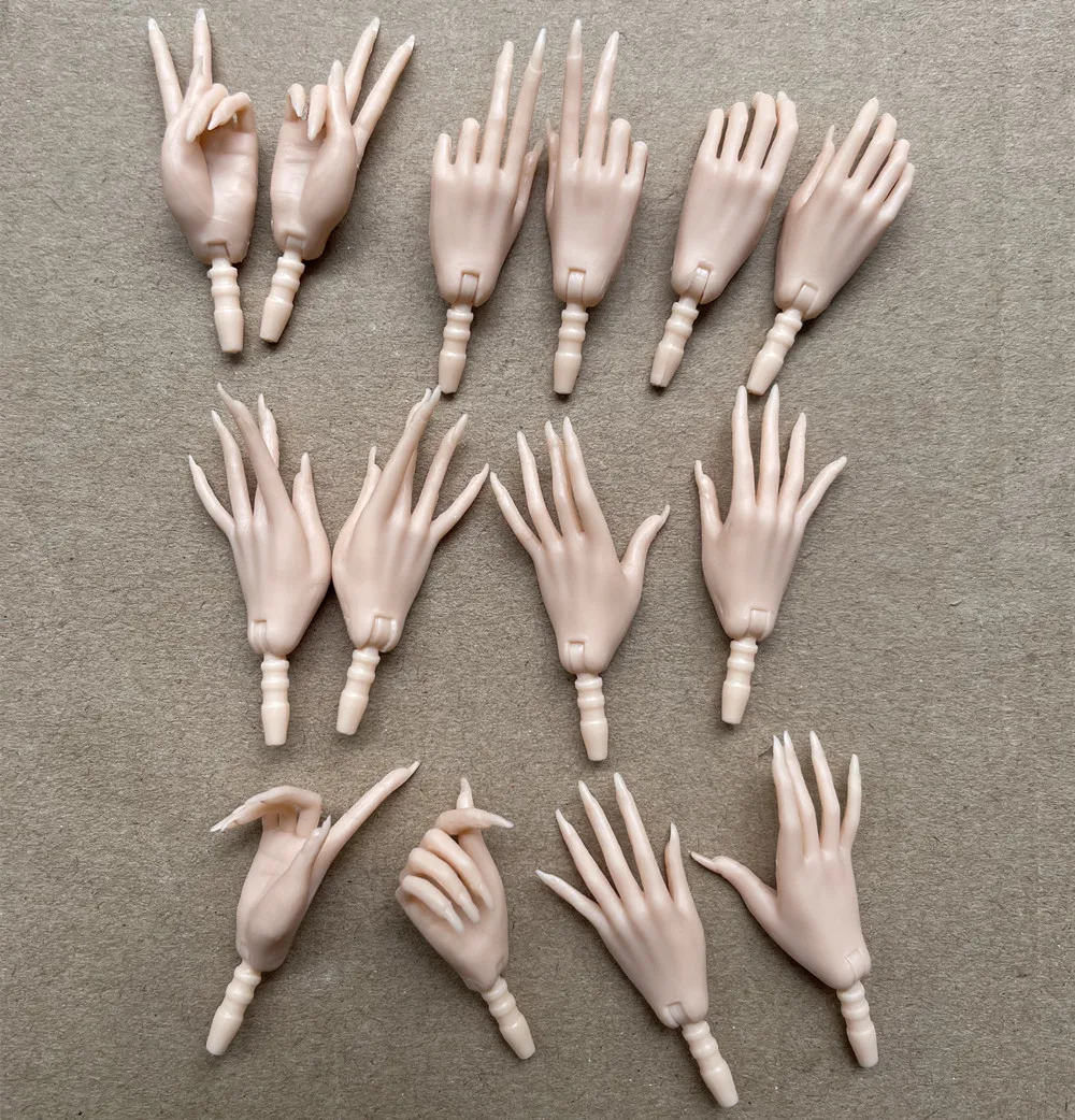 MENGF 2023 New Hands 7 Gestures 1/6 FR Doll Accessories Universal Doll Replacement Long Nail Hands Pink White Color