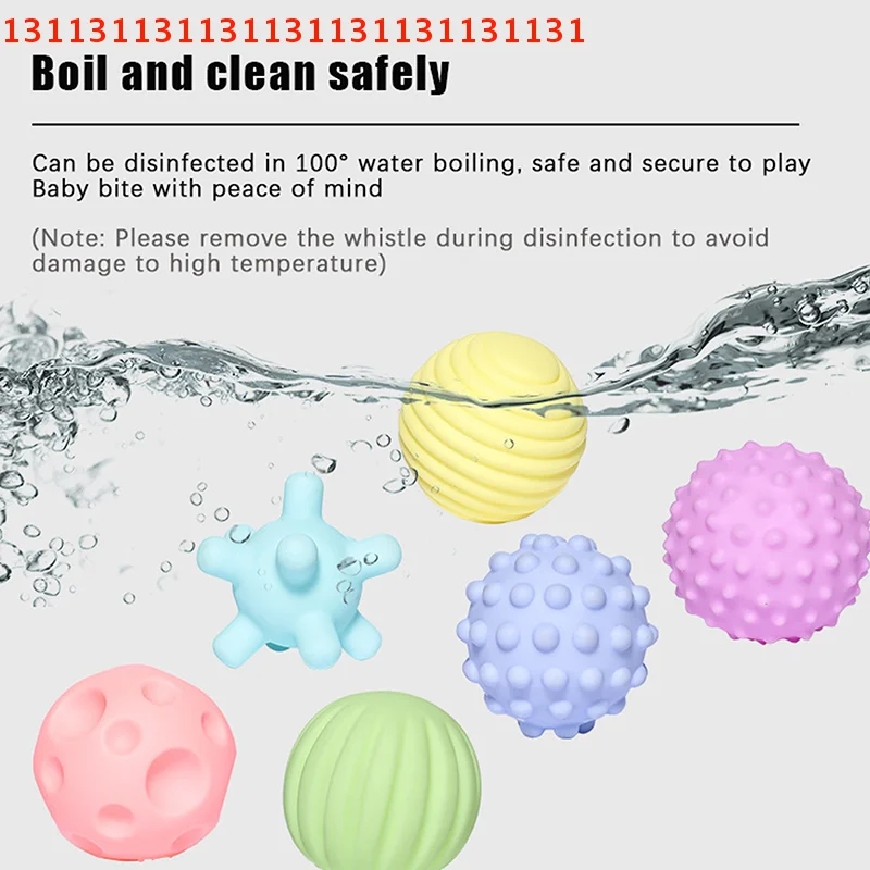 Early Learning Baby Toy Set; 6 pieces included; Sensory Balls and Soft Massage Ball; Rattle and Bath Toys