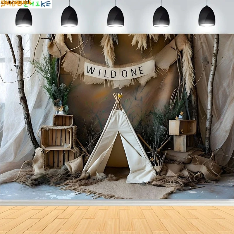 سفاري وايلد وان وودلاند الاطفال 1st حفلة عيد ميلاد خلفيات للتصوير الفوتوغرافي خرافة خيمة داخلية استوديو الصور خلفية XC-01 #3