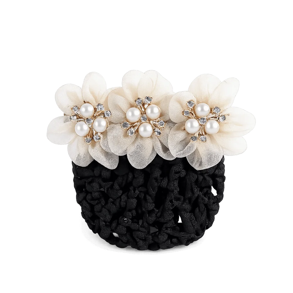 

Сетка для волос с имитацией жемчуга и нежным цветочным узором, двойного назначения, с пружинными зажимами, красочный декор, сетка-снуд для пучка