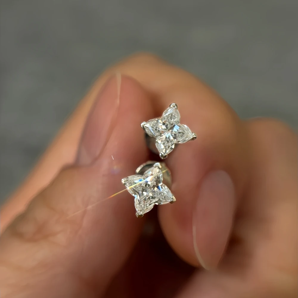 1.2CT Four-leaf Clover Moissanite Stud Earring Four-pointed Star Diamond Ear Stud Women's S925 Sterling Silver with Certificate