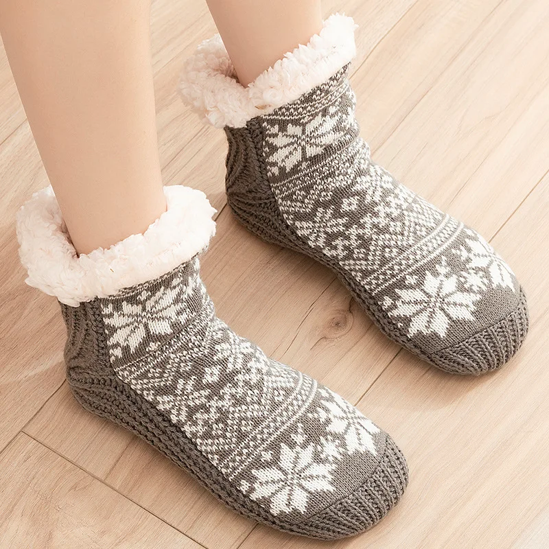 

Non-Slip Grip Sock Slipper Indoor Fleece Thickened Warm Men Women Winter anti-slip Sleeping Floor Slippers B2W109