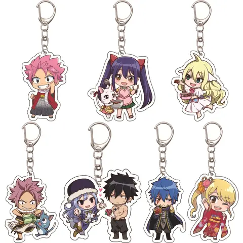 55MM Anime FAIRY TAIL Etherious Natsu Wendy Marvell Erza Scarlet Lucy Heartfilia Kagura Gray Fullbuster Acrylic Key Chain Gifts